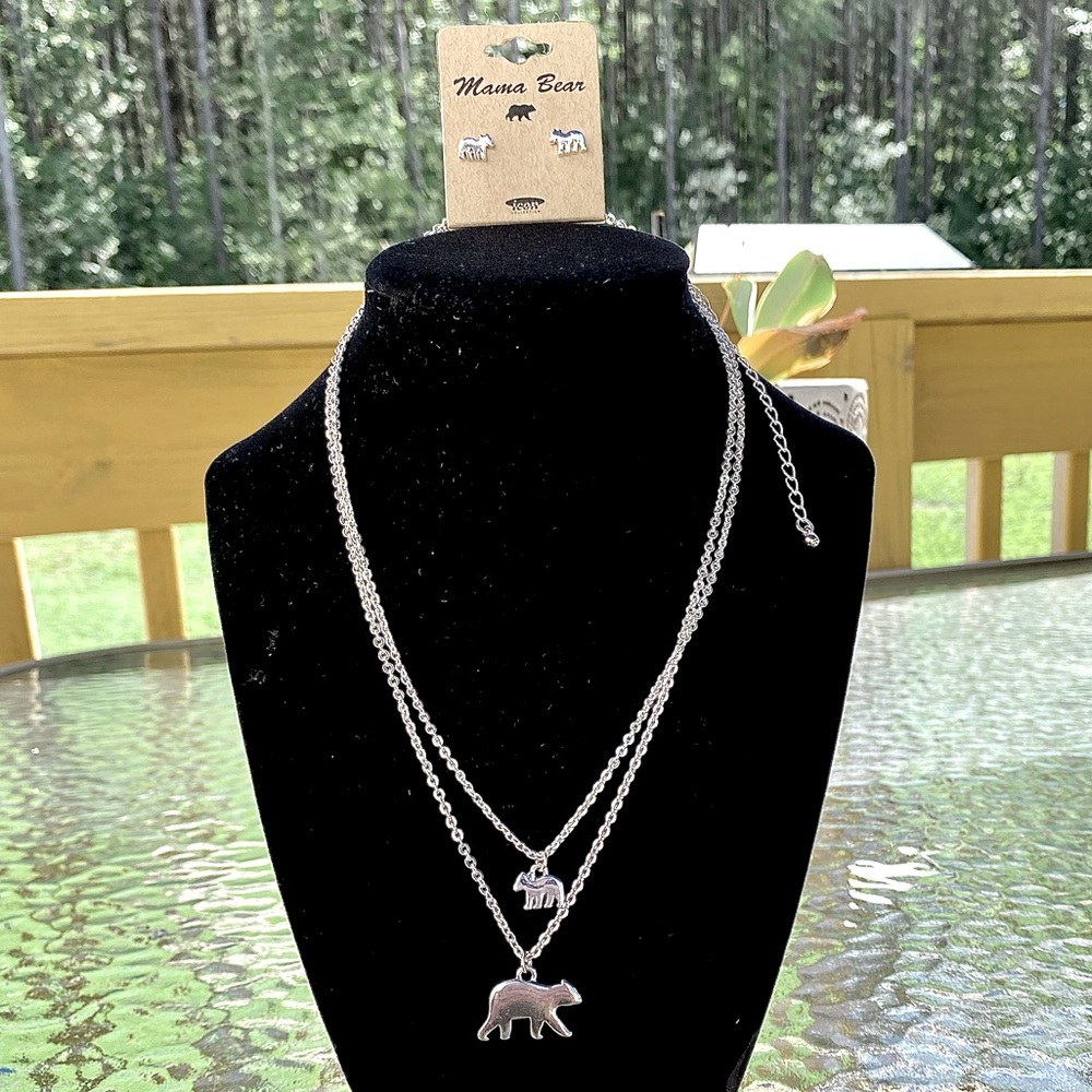Mama and Baby Bear Necklace Set - Sterling Silver